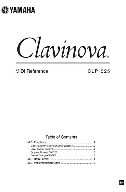 yamaha雅马哈CLP-525 MIDI Reference
